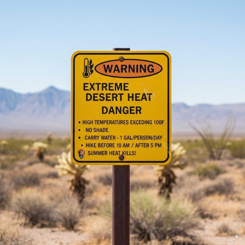 Warning sign about extreme heat in Big Bend National Park