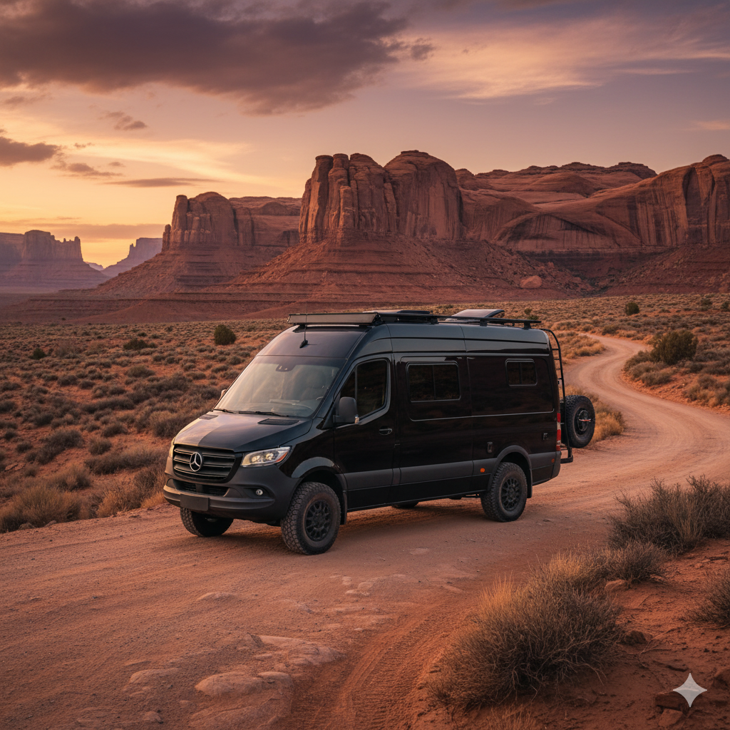 Storyteller Overland Classic MODE RV on a rugged dirt road 
