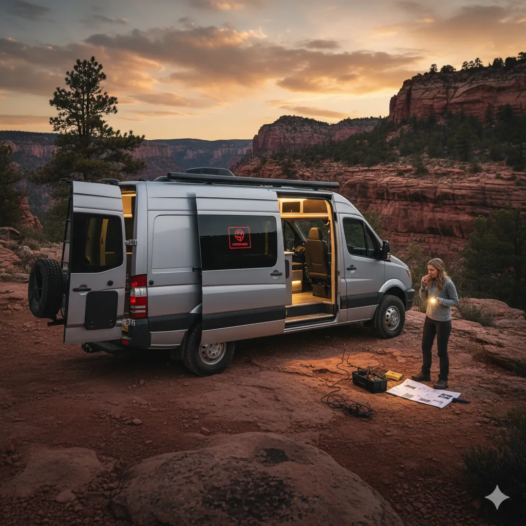 Winnebago Revel parked in a remote, somewhat challenging, but beautiful location.