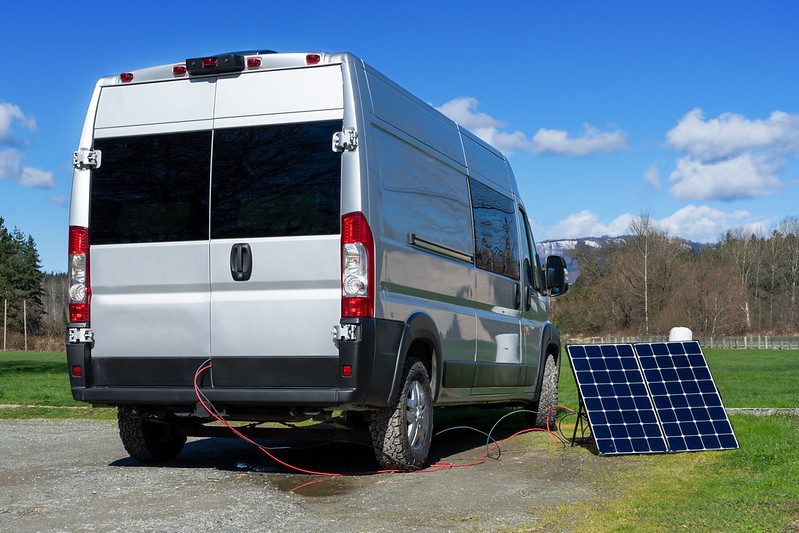 Solar Panel Collecting Power for a Class B Camper Van