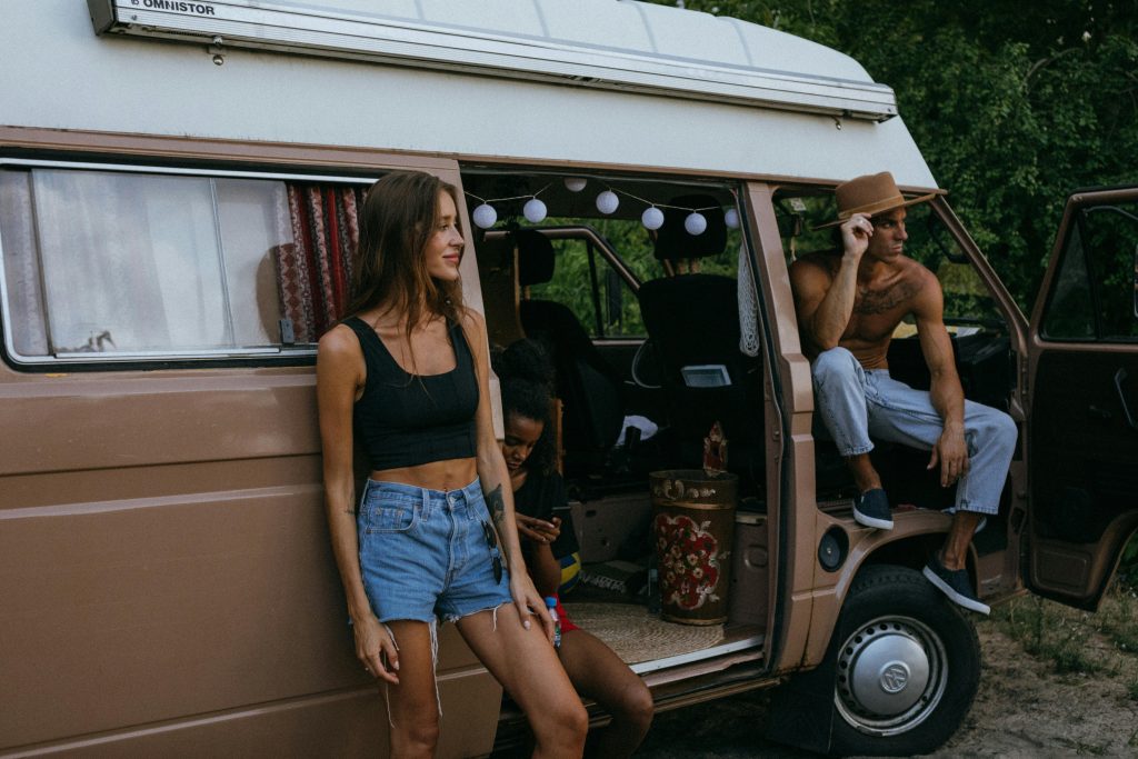 couple with camper van