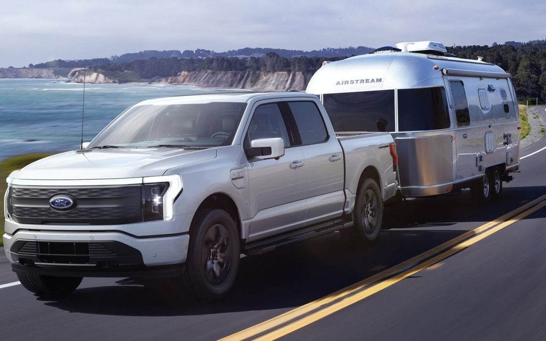 Ford F-150 Lightning towing airstream