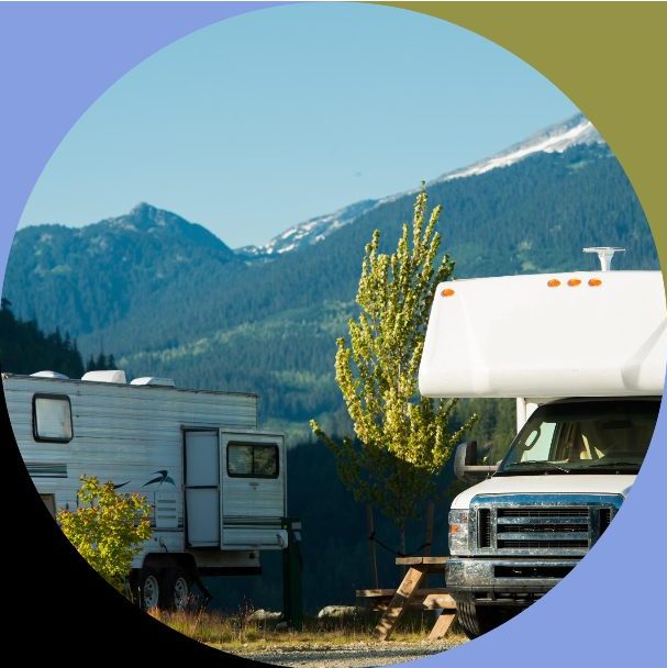 RVs with Mountain Background