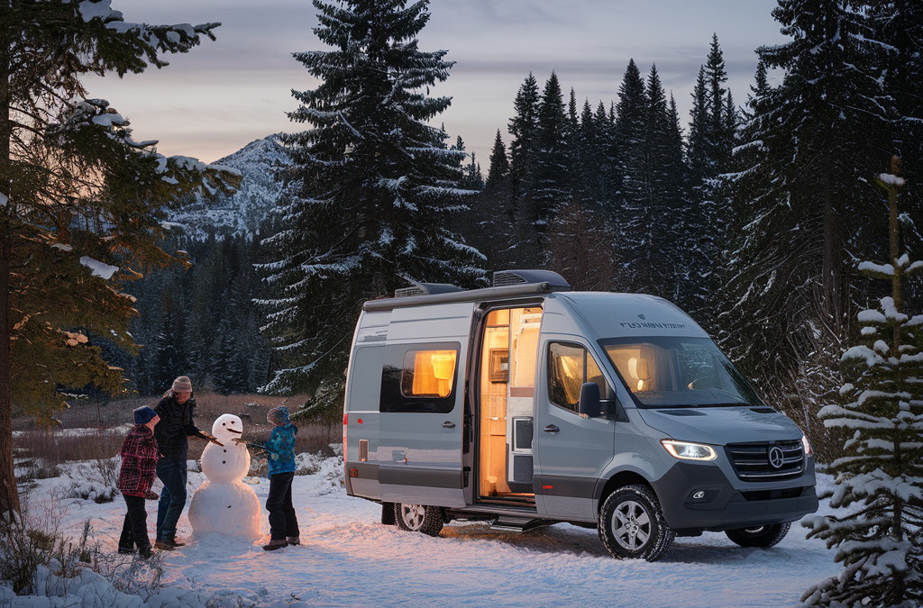 winter boondocking making snow man