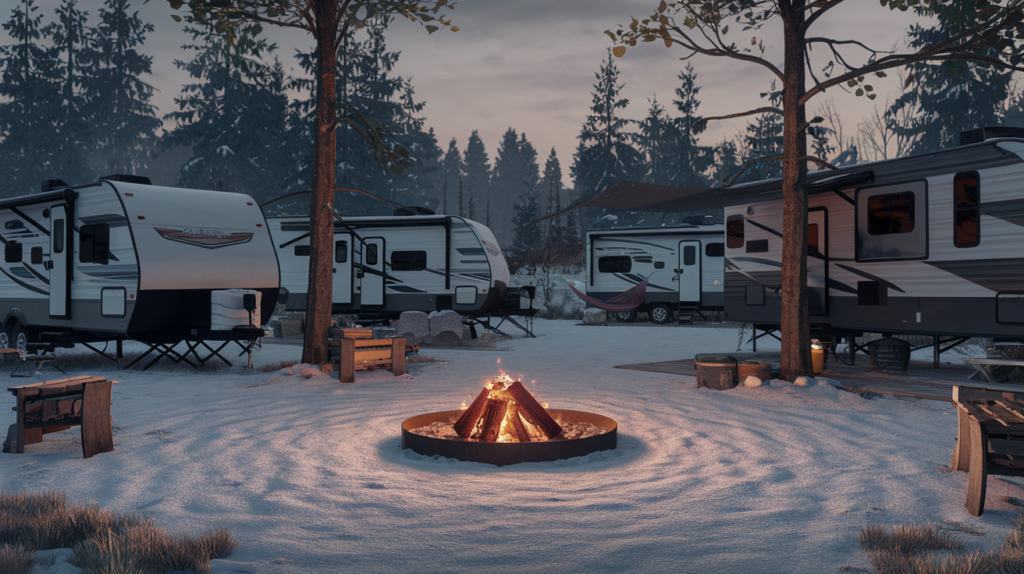 Group of RVs Winter Camping