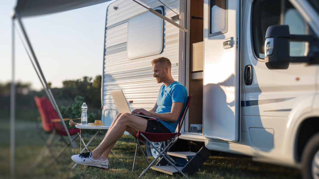 Man Using Laptop at RV