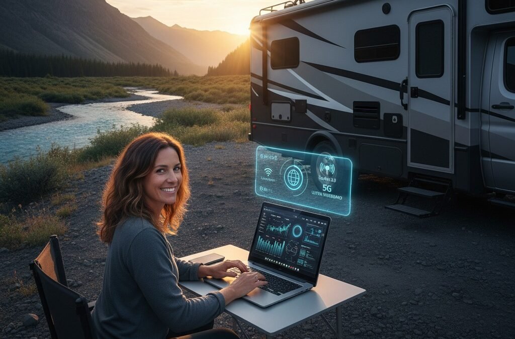 a camper successfully working remotely from off-grid using Starlink and 5G