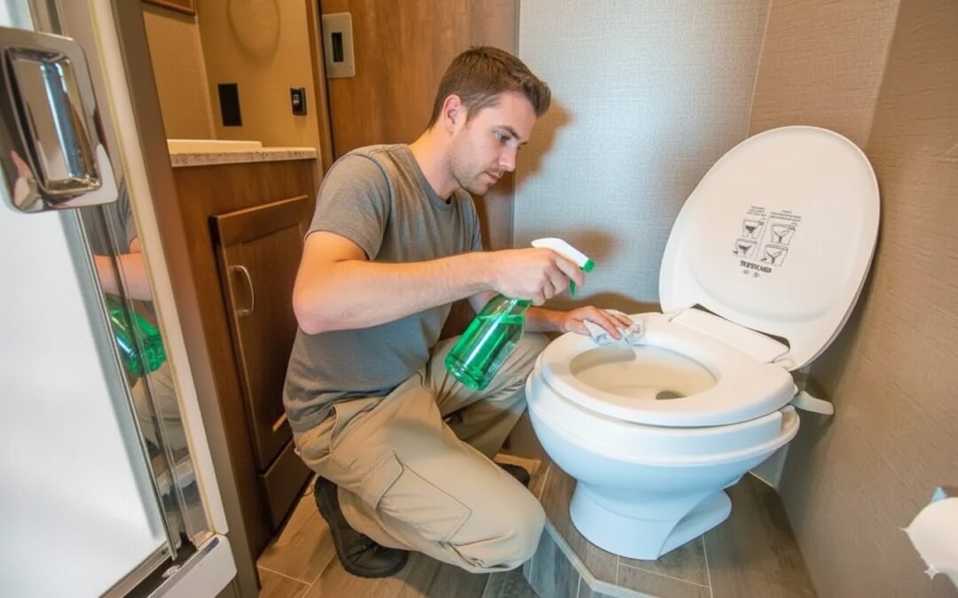 Man Cleaning RV Toilet