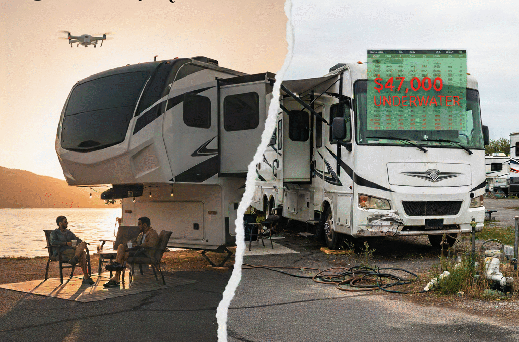 RV on Beach then years later