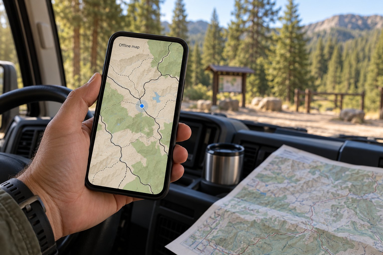 Phone showing a generic offline public-land motor vehicle route map
