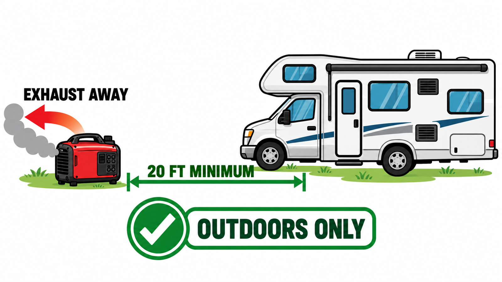 Generator placed twenty feet from RV with exhaust directed away